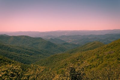 Scenic view of mountains against sky during sunset