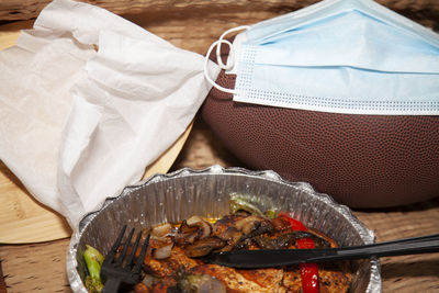 High angle view of food on table