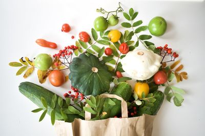 High angle view of fruits on table