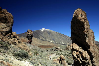 Scenic view of mountain against blue sky