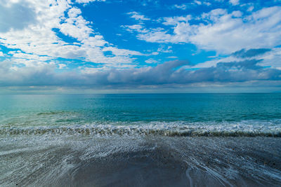 Scenic view of sea against blue sky