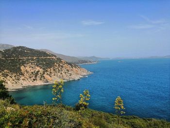 High angle view of bay against sky