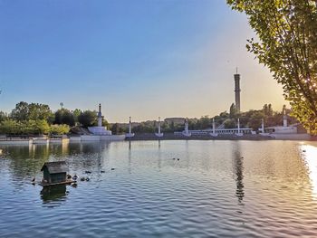 Scenic view of lake against clear sky