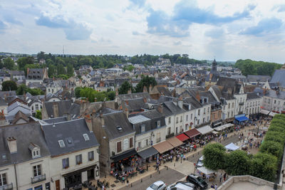 High angle view of townscape against sky