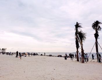 People on beach against sky