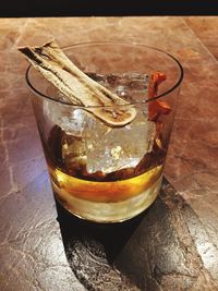 Ice cream in glass on table