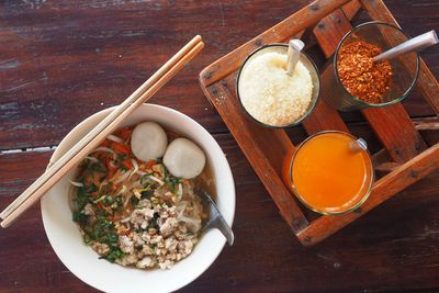 High angle view of breakfast on table