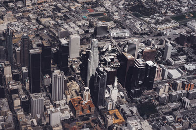 High angle view of city buildings