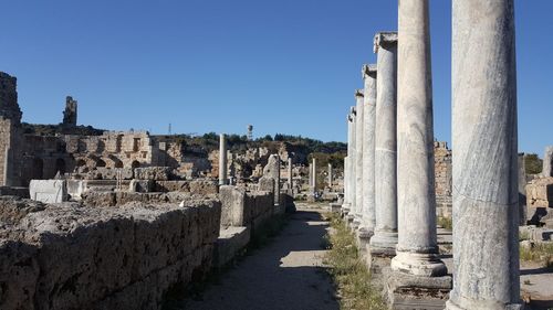 Panoramic view of historical building against clear blue sky