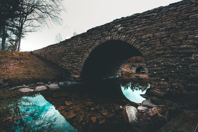 Arch bridge over river against sky