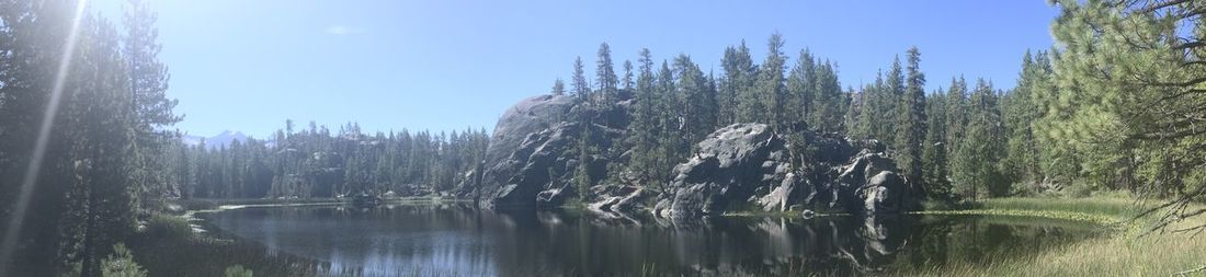 Panoramic view of lake amidst trees against sky