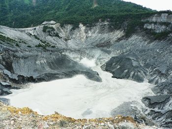 Scenic view of waterfall against sky
