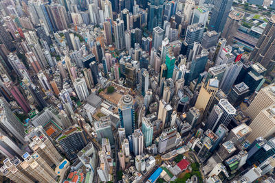 High angle view of modern buildings in city