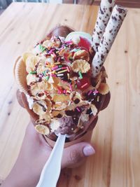 Close-up of hand holding ice cream