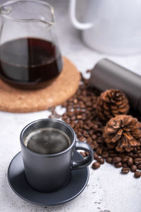 Close-up of coffee cup on table