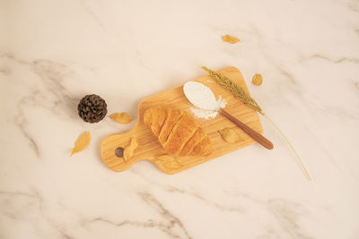 High angle view of bread on table