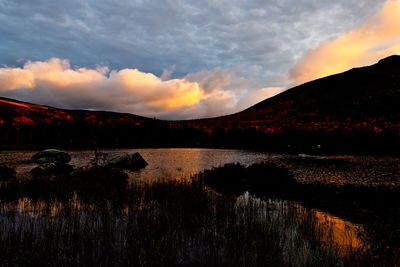 Scenic view of lake against sky during sunset