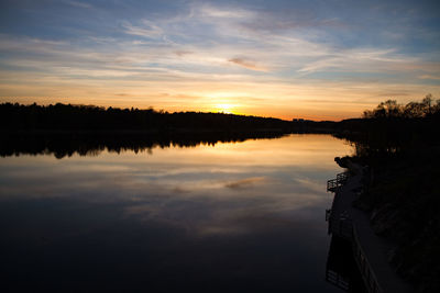 Scenic view of calm lake at sunset