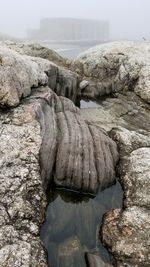 High angle view of rocks in river