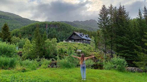 Trees on field against sky
