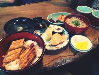 Traditional japanese food served on table