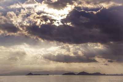 Scenic view of sea against dramatic sky