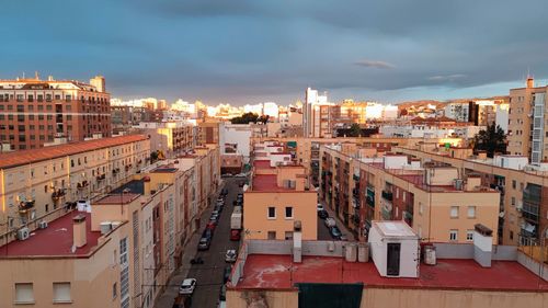 High angle view of buildings in city