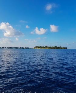 Scenic view of sea against blue sky