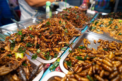 High angle view of food for sale at market stall