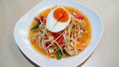 Close-up of served food in plate