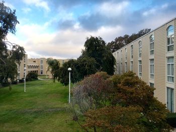 Building with trees in background