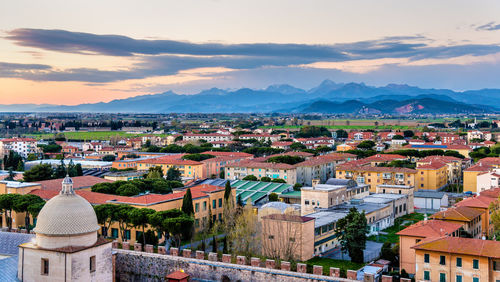 High angle view of townscape against sky