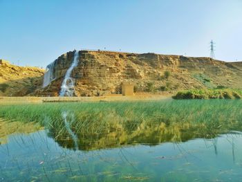 Scenic view of lake against clear sky