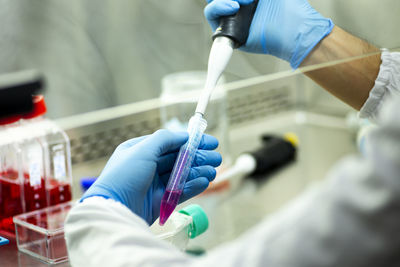 Cropped hand of scientist examining patient