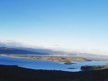 Scenic view of lake against blue sky