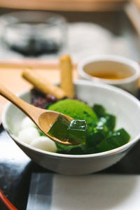 Close-up of food in bowl on table