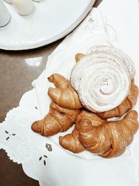 High angle view of breakfast on table