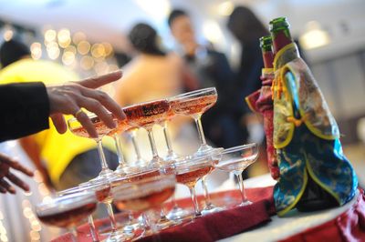 Close-up of alcohol glasses on table