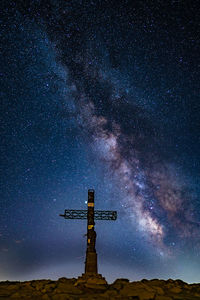 Milky way in the starlit sky above the top of monte cusna, italy
