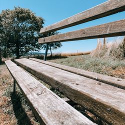 Railroad tracks amidst trees on field against sky