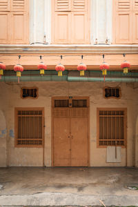 Closed door of building