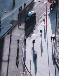 High angle view of people in city