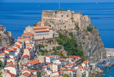 High angle view of buildings in city