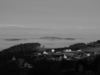 High angle view of houses in town