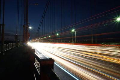Light trails on road at night