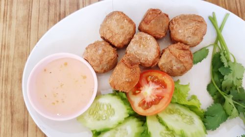High angle view of food on table