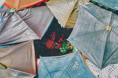 High angle view of person standing at market stall