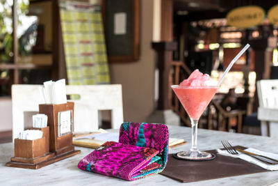 Close-up of ice cream on table at restaurant