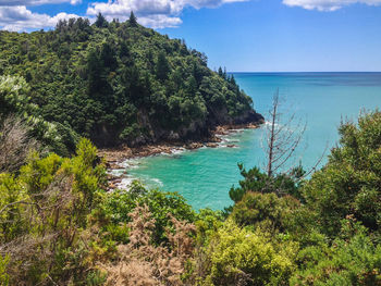 Scenic view of bay against sky