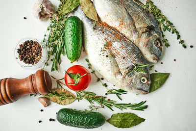 High angle view of fish on table